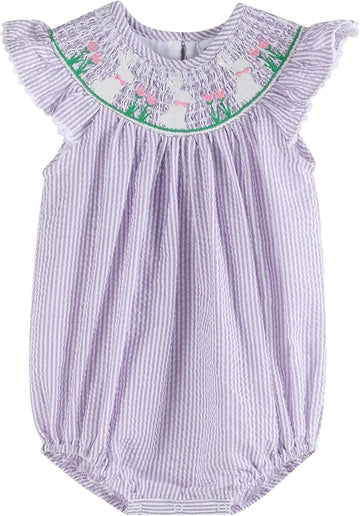 Girls Baby and Toddler Smocked Ruffle Romper