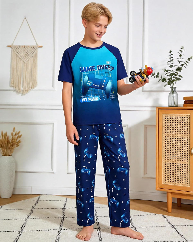 Boys Pajamas Little Big Boys Pajamas Short Sleeves and Pants 2 Pieces Summer Pjs Set Kids Boy Sleepwear