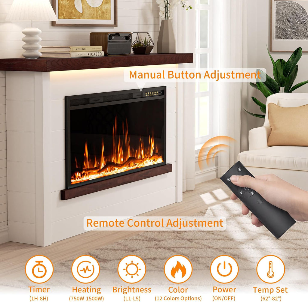 60" Electric Fireplace with Mantel, Fireplace TV Stand with 42"Electric Fireplace Heater, Remote Control