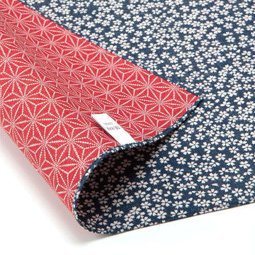 Japanese Reusable Double Sided Flip Furoshiki Fabric Bento Gift Wrapping Cloth 100% Cotton (19.7x19.7 in) (Red/Blue)