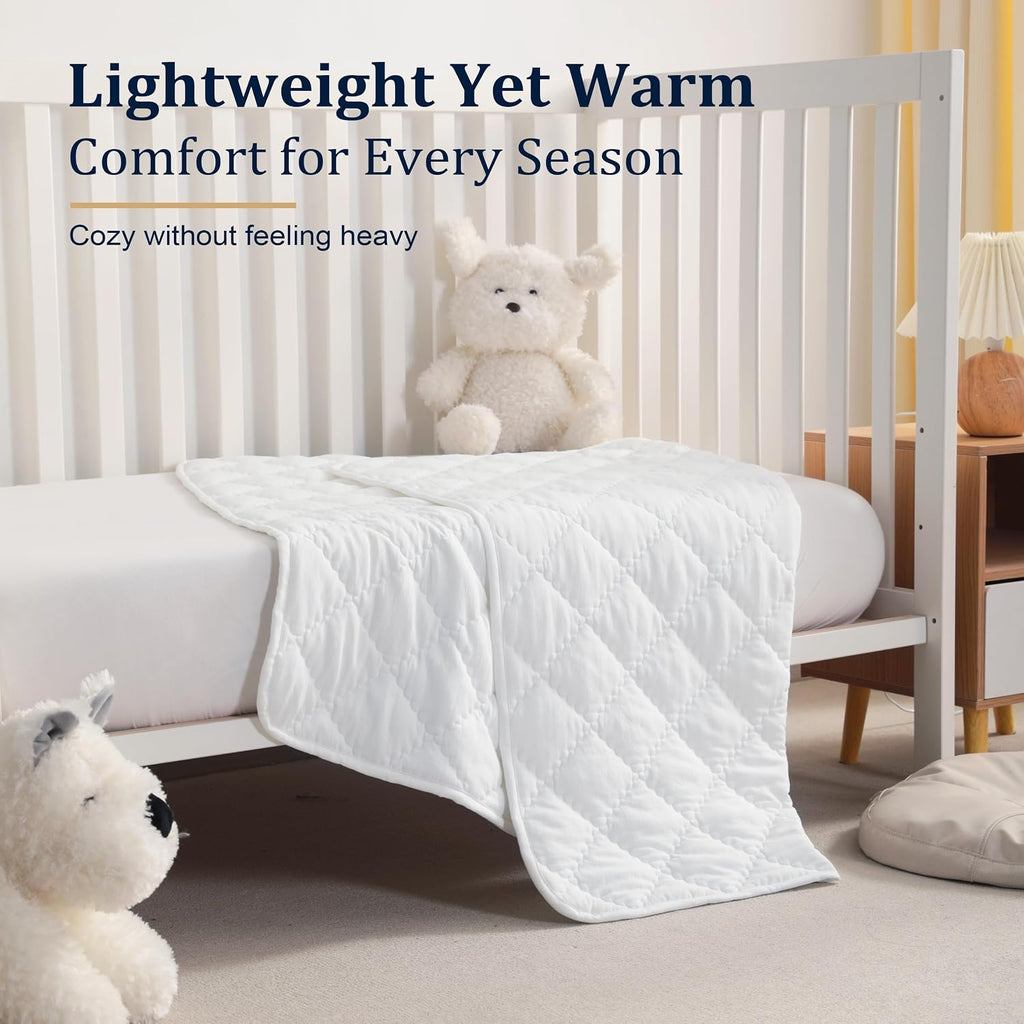 Toddler Quilt 39x47, Microfiber Baby Quilt for Crib, White