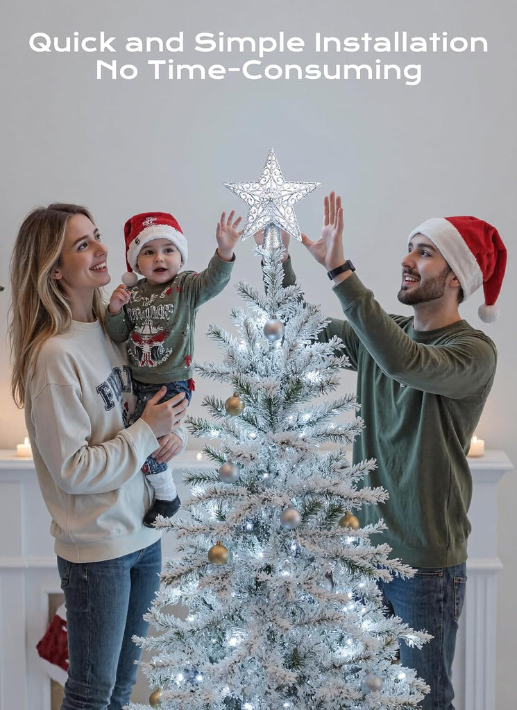 Star Tree Topper with Snowflake Projector Xmas Decoration Silver