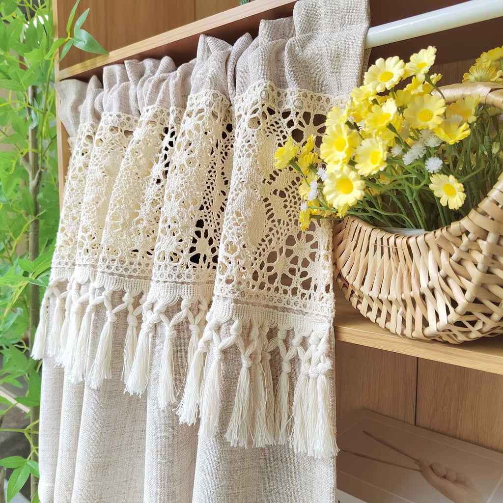 Boho Valances Crochet Tassel Kitchen Cafe Curtains 1PC W39 x L19