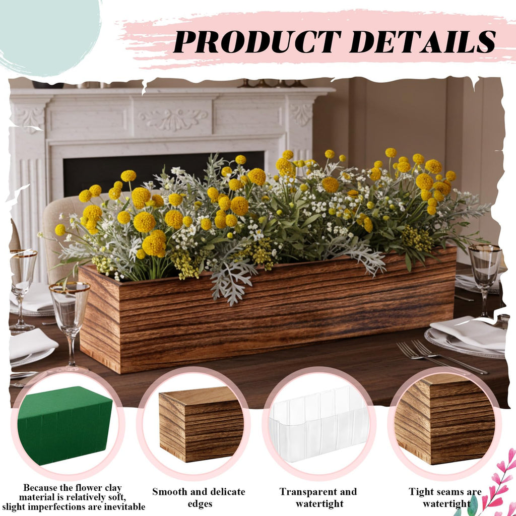 2 Set Wood Rectangle Boxes 16x4 Inch Rustic Planter with Liner