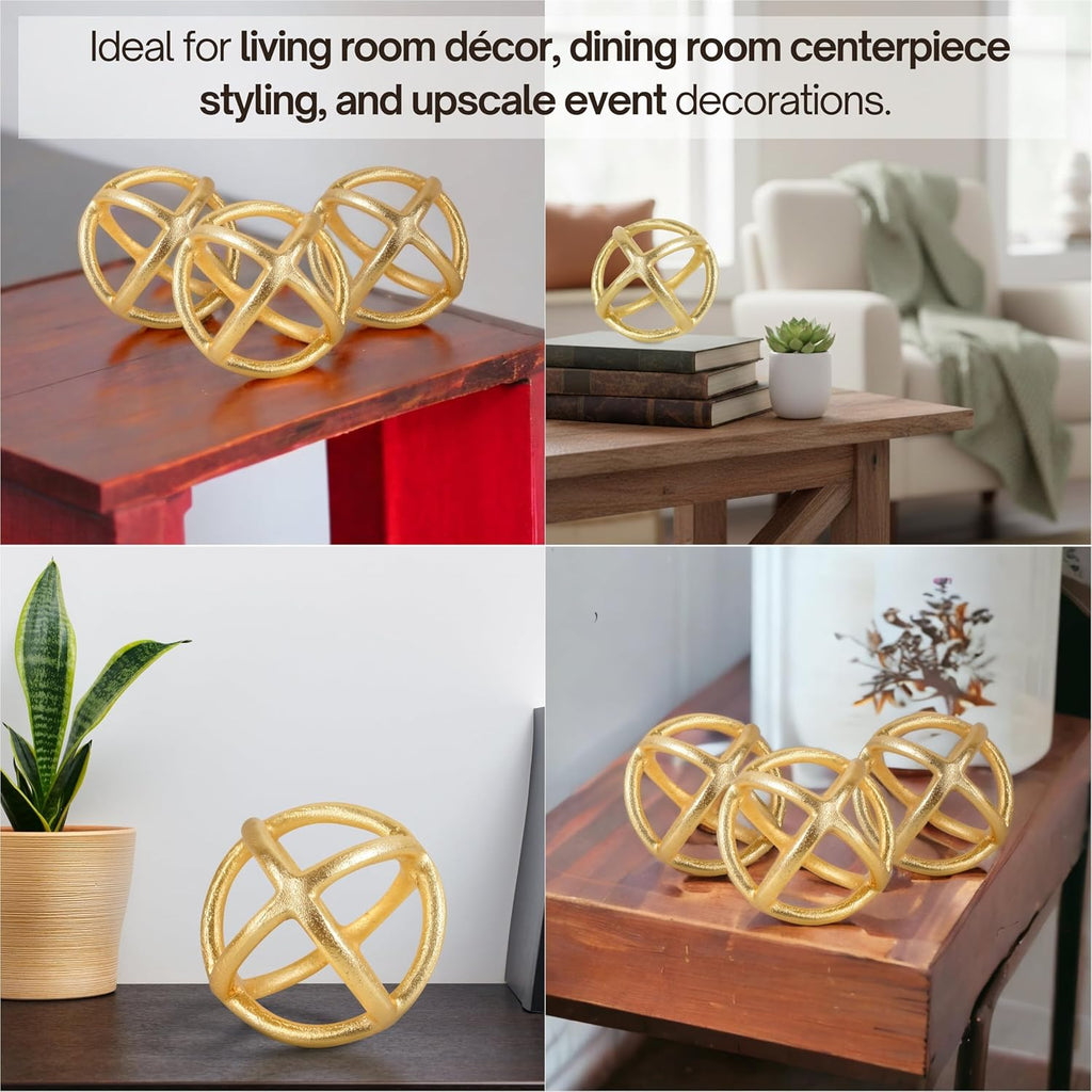 Decorative Sphere Decor - Modern Decorative Balls - Table Decorative Orbs for Centerpiece (Gold)