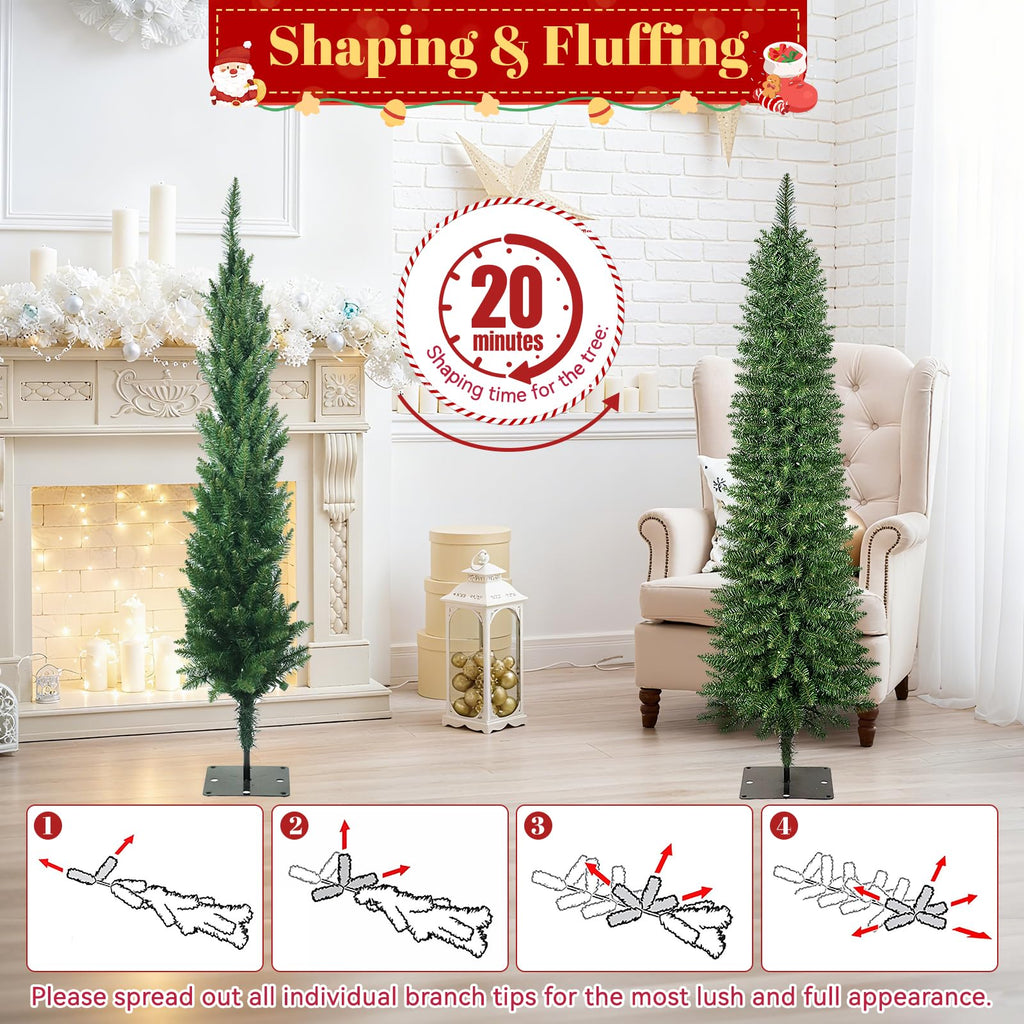 5FT Prelit Pencil Christmas Tree, Slim Christmas Tree