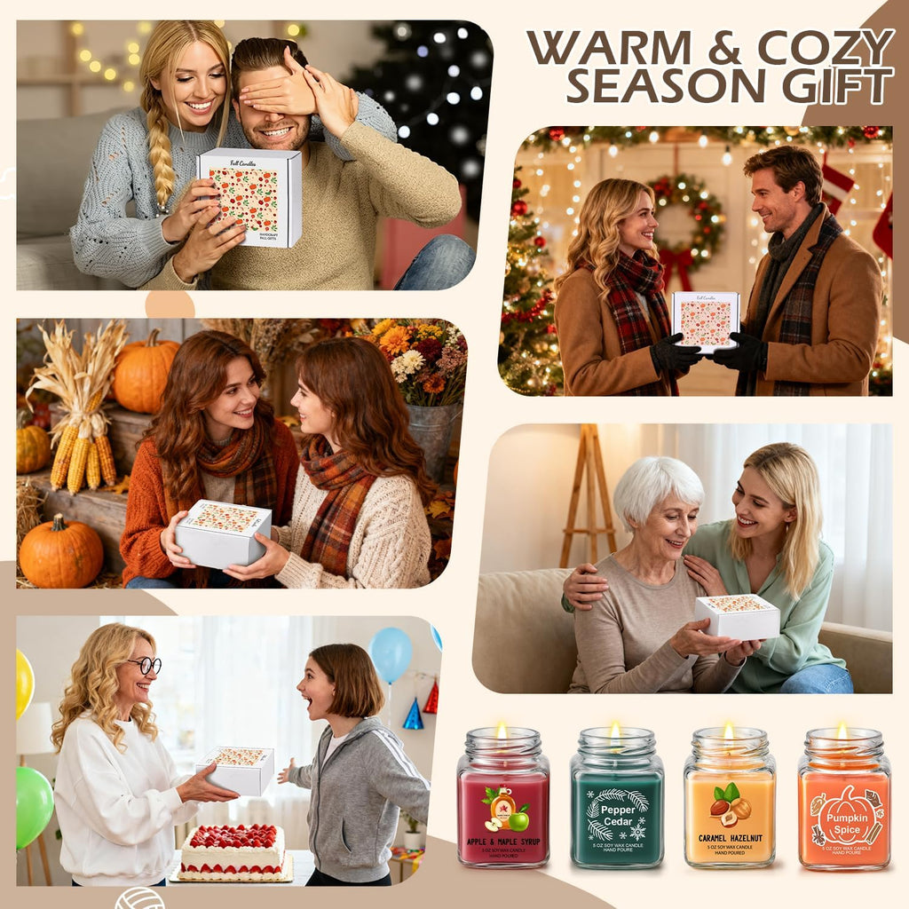 Fall Candles 4 Pack Scented Soy Candles for Women | Fall Gift Decor, Autumn Home Decor Scents - Apple Maple Syrup - Set of 4