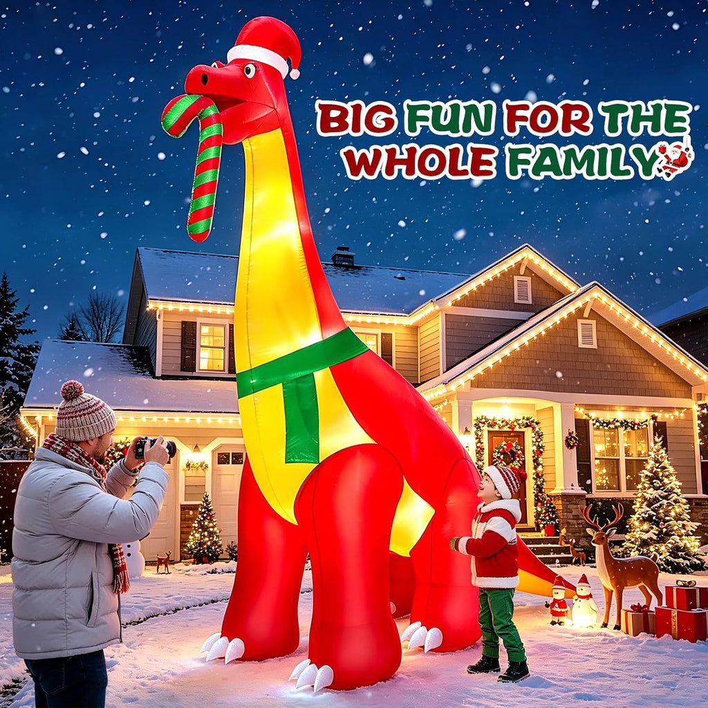 12 Ft Christmas Inflatables Dinosaur Outdoor Decorations, Giant Christmas Blow up,Built in LED Lights, Xmas