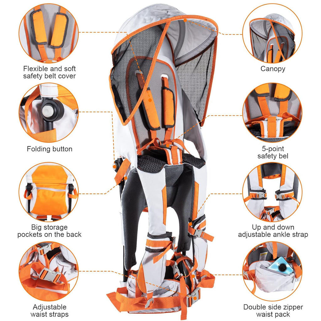 Shoulder Carrier Baby Hiking Backpack Carrier with Rain Cover Sun Shade for Child Safe Backrest and Toddler Ergonomic
