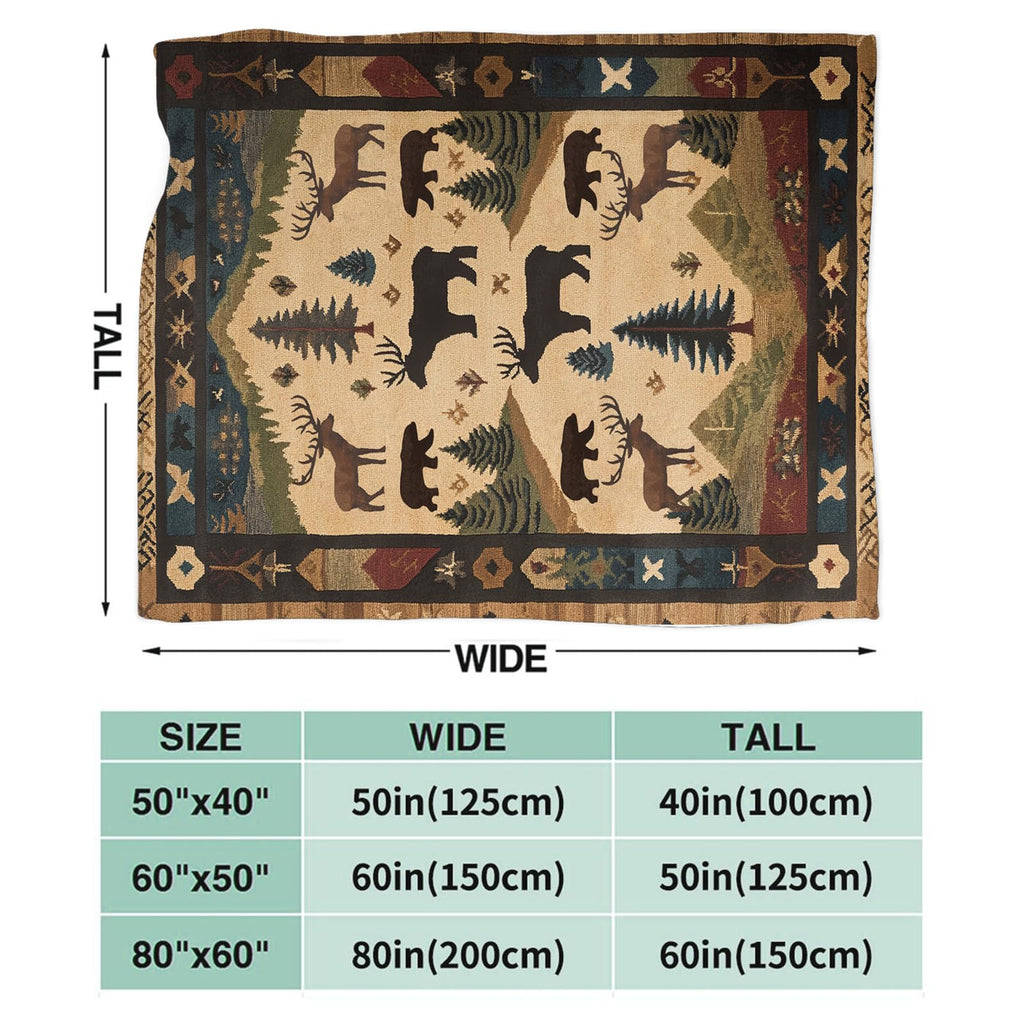 Cabin Blanket Rustic Lodge Deer Moose Throw Cozy Decor Gifts 50"X40"
