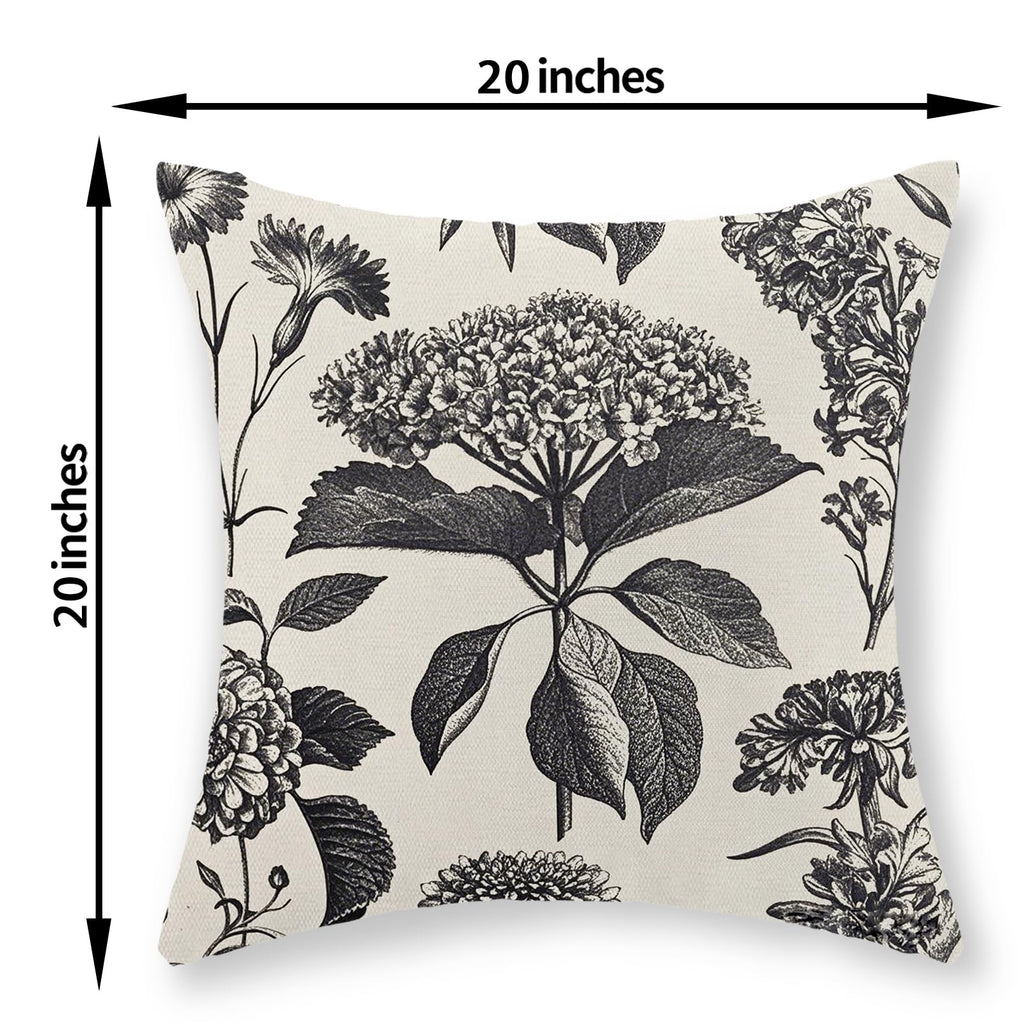 Black Pillow Covers 20x20 Set of 2 Boho Herbs Botanical Floral Hydrangea Throw Pillows Vintage Flower Outdoor