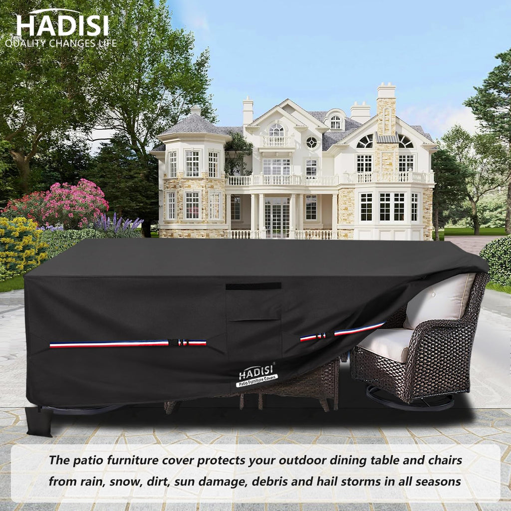 Patio Furniture Covers, Outdoor Furniture Cover Waterproof, 600D Rectangular Patio Heavy Duty Table Cover, Outdoor