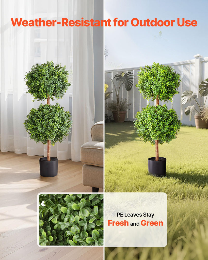 Artificial Topiary Boxwood Double Ball, 2 Set 36 inch Faux Boxwood Plant Balls, Fake Silk Tree Look Real, Easy