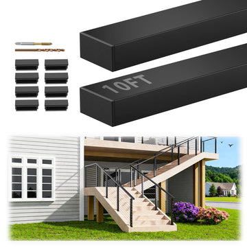 10FT Black Rectangular Handrail, 2 Pack Flat Cable Railing Handrail