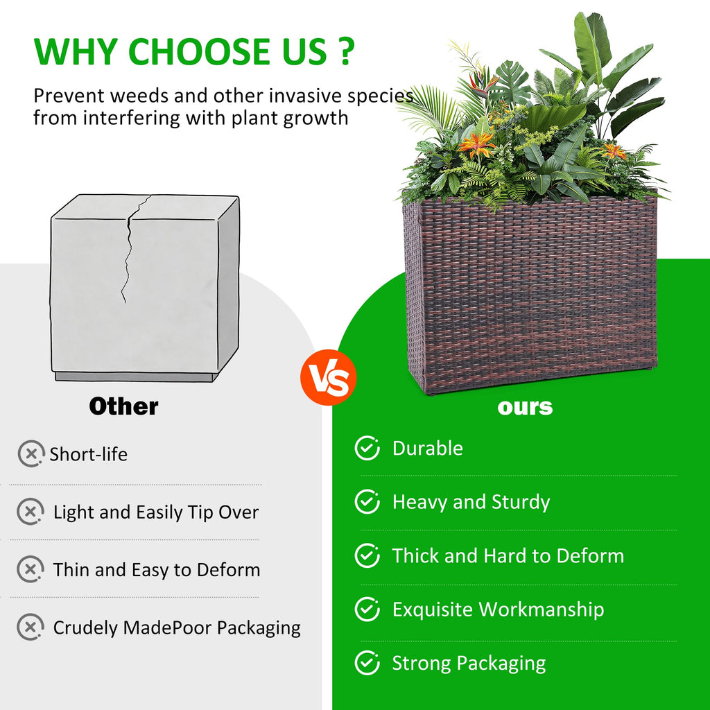 HPC Decor 32.5" Tall Planters, Plastic Planter for Outdoor Plants Handmade Wicker Large Rectangular Block Planter Box