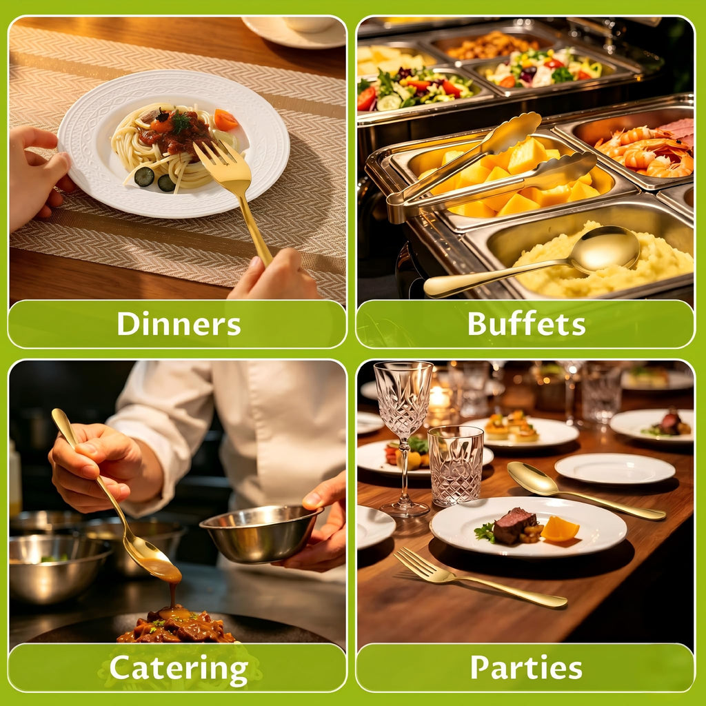 11PCS Stainless Steel Gold Serving Utensils, 8.7''Serving Spoons,8.7''Slotted Spoons, Serving Fork, 9'' Serving