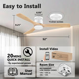 52 Inch Smart Flush Mount Ceiling Fans with Lights Remote, Wood Outdoor Indoor Ceiling Fan, WIFI Alexa App Control