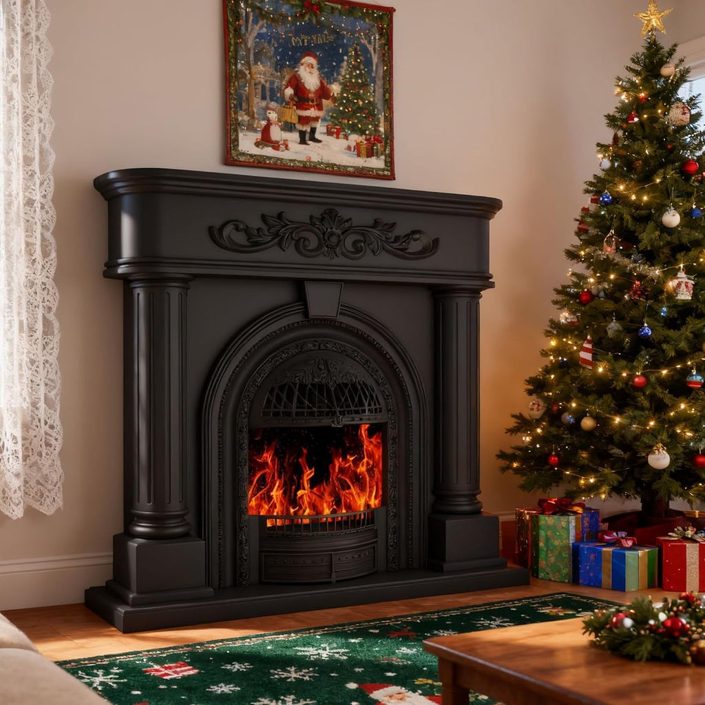 Electric Fireplace with Mantel, Solid Wood 51Inch Fireplace TV Stand with Roman Column for Living Room, Vintage Style