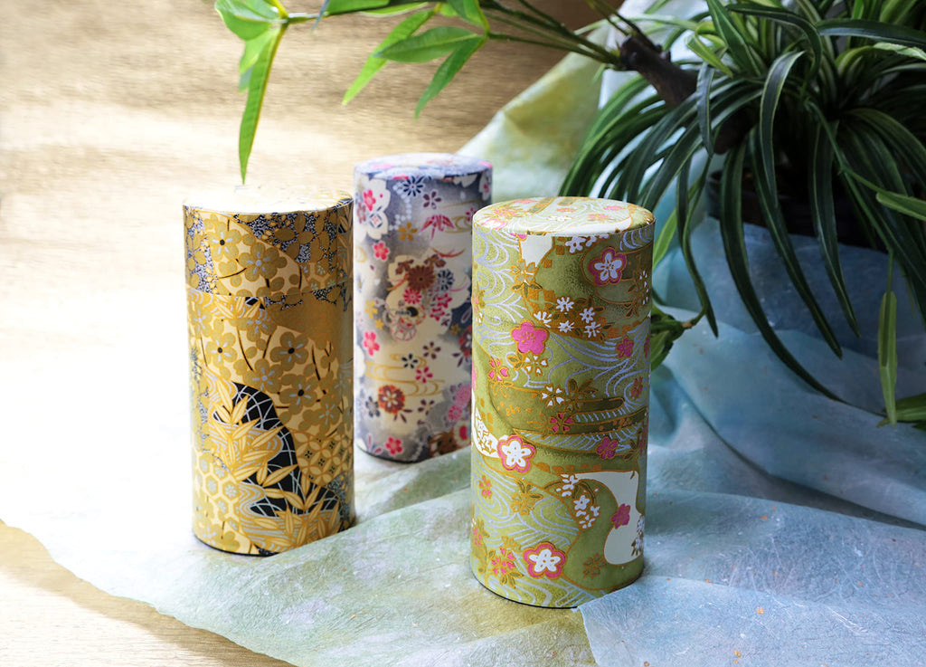 Japanese Tea Canister Tin Shikisai(Four Seasons Color) Green/Double Lid/Japanese Washi Paper Pasted /200g Tea