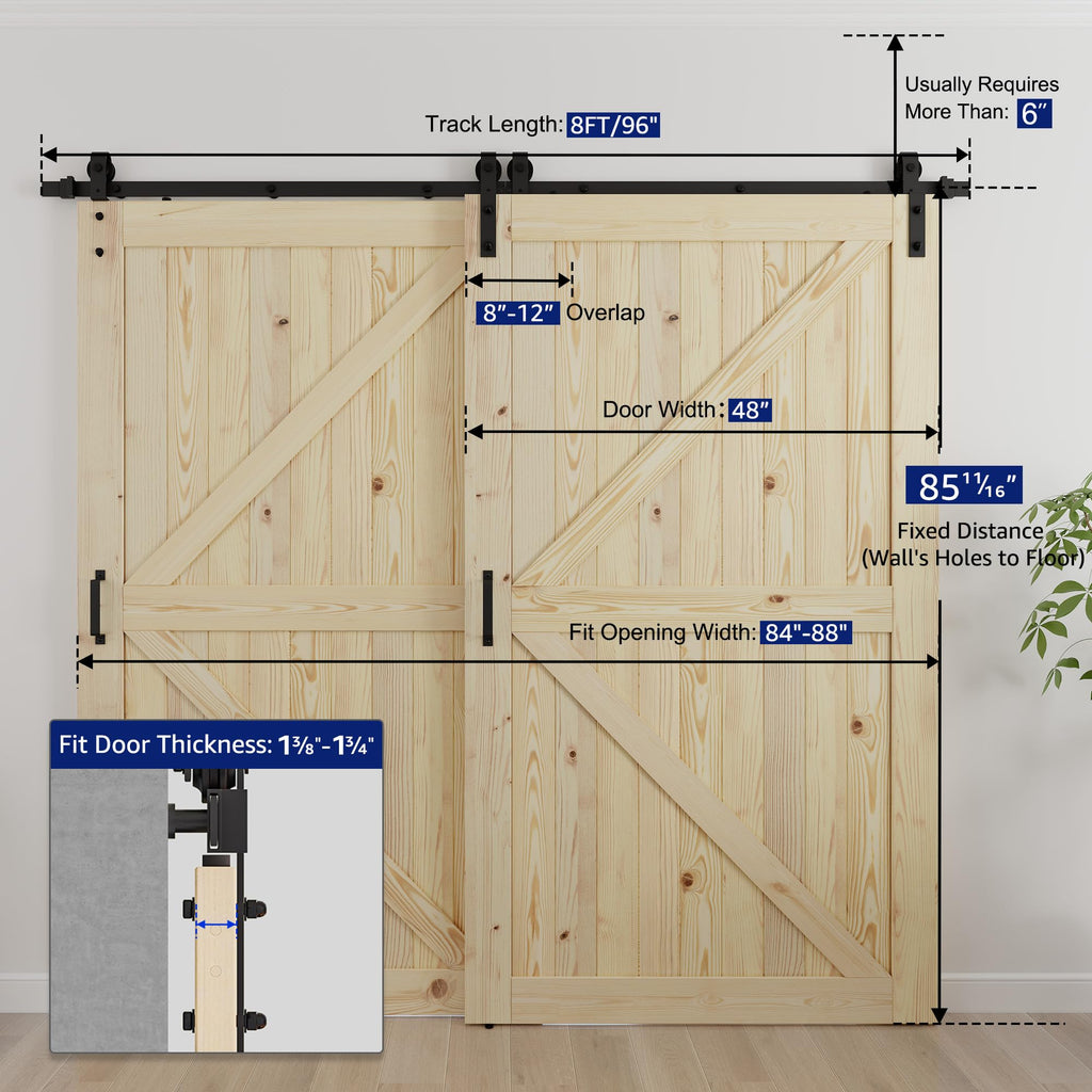 Double 42"x84" Bypass Barn Door with 8FT Hardware Included