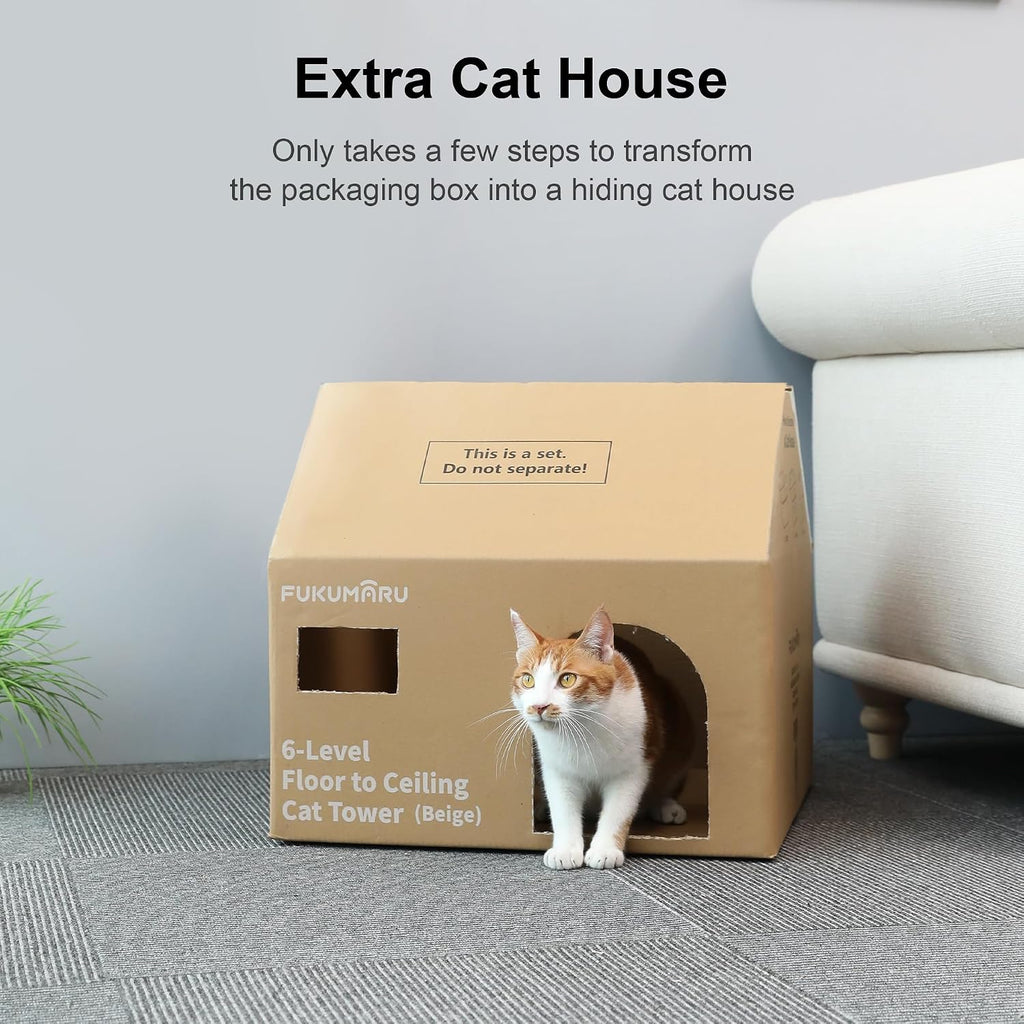 Floor to Ceiling Cat Tree, 6-10 ft, 6 Level, Beige