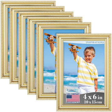 4x6 Picture Frames, Gold, 6 Pack, Contemporary, Inspirations