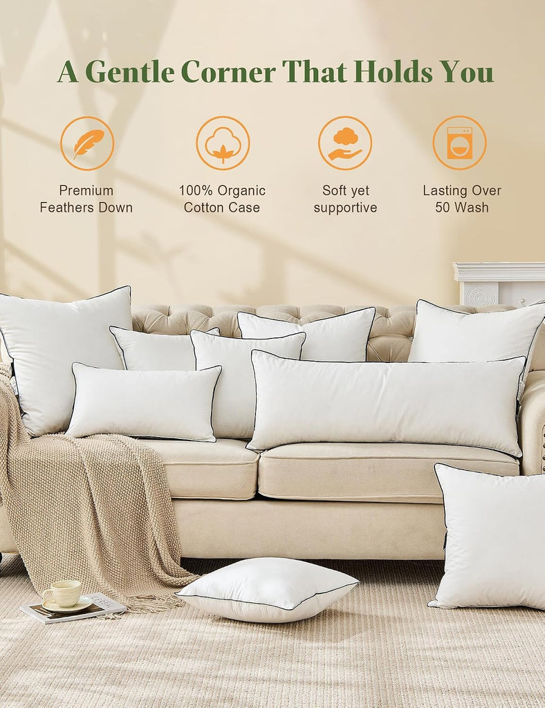 Organic Feathers Down Pillow Insert 22x22 - Set of 2