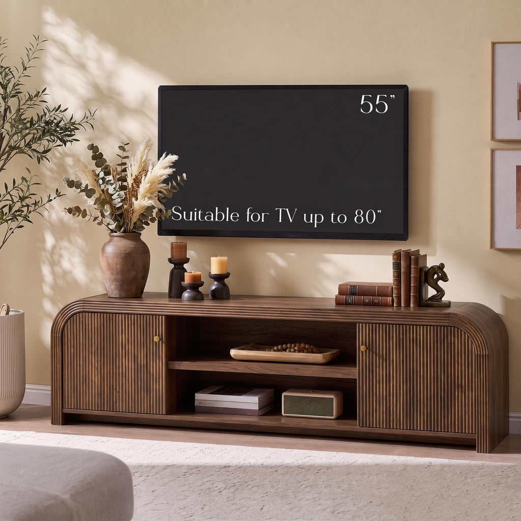 70" Modern TV Stand with Large Storage, Dark Walnut
