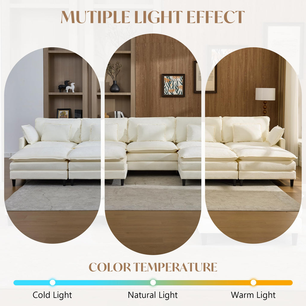 180.6" U Shaped Couch Cloud Sofa Modular Sectional Couch with 4 Large Ottomans, 5 Seater Chenille Oversized Deep Seat