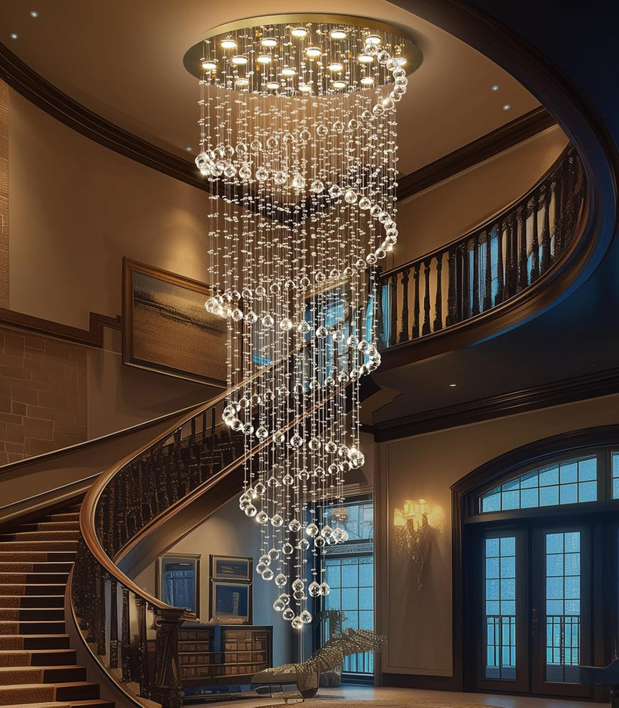 W40 x H118 Inches Crystal Glam Chandelier Long Light Chandeliers with Dimmable Light Bulbs Gold High Ceiling Pendant Light Fixtures for Foyer Entryway Living Room Stair Large A100-B0F1FP2FWP