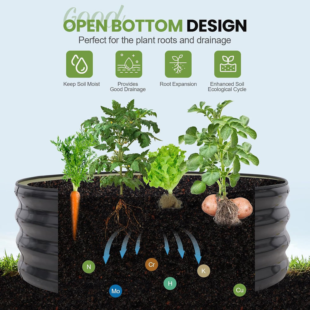 Round Raised Garden Bed Outdoor, 3x3x1ft, 2Pcs, Dark Grey | Galvanized Steel Planter Box, Rubber Edge Trim