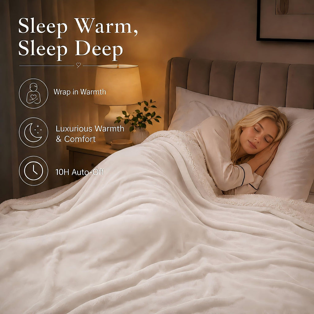 Electric Heated Blanket Queen Size 84"x90" - White