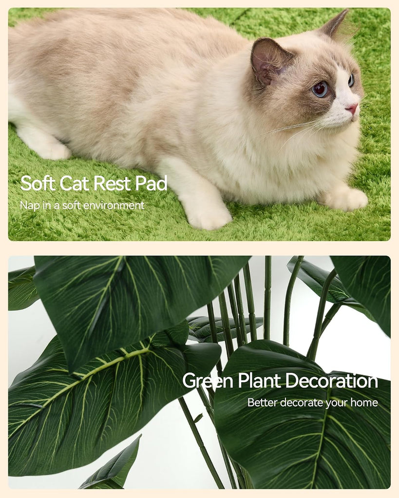 Large Cat Tree with Leaves, 72.8" Tall Cat Tower, Anti-tip Kit