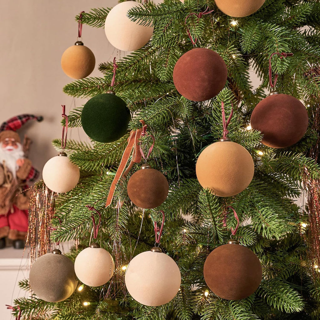 25-Pack Velvet Christmas Ornaments Bulk, Plastic Flocked Ornaments Decorative Balls for Christmas Tree Decorations