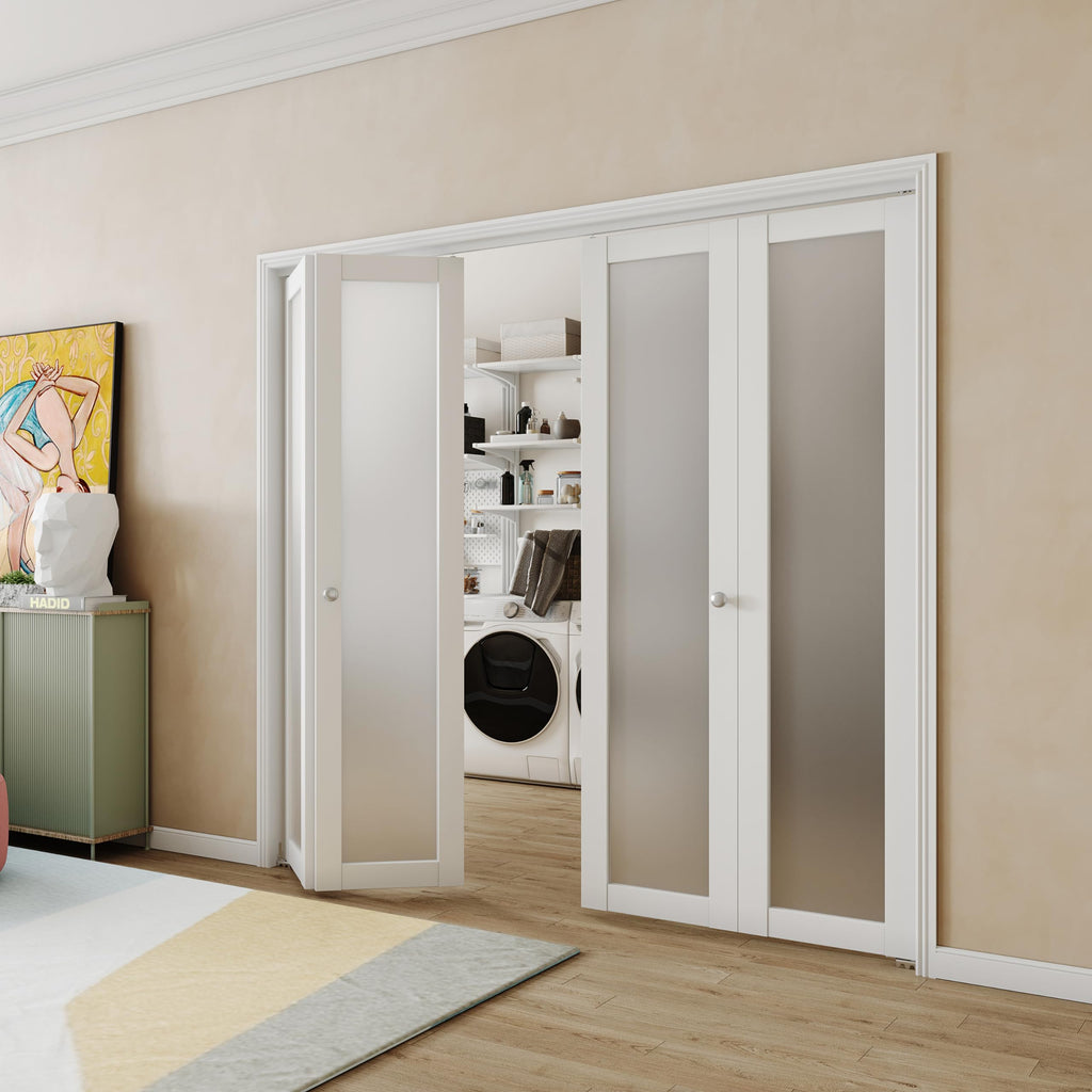 Bifold Doors, Full Lite Frosted Glass Panel Closet Door, Easy Installation, Folding Doors with Hardware Kits & Handle