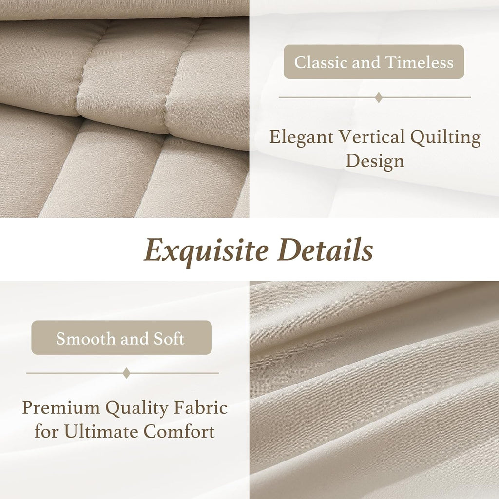 Monbix Queen Comforter Set - 7 Pieces Beige Bed in a Bag Queen Bedding Sets with Comforters
