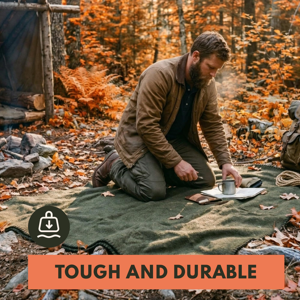 Mammoth Merino Wool Blanket, Fall Camping Blanket, 66"x90" Granite