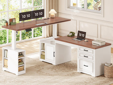 Farmhouse L Shaped Standing Desk with Storage, White