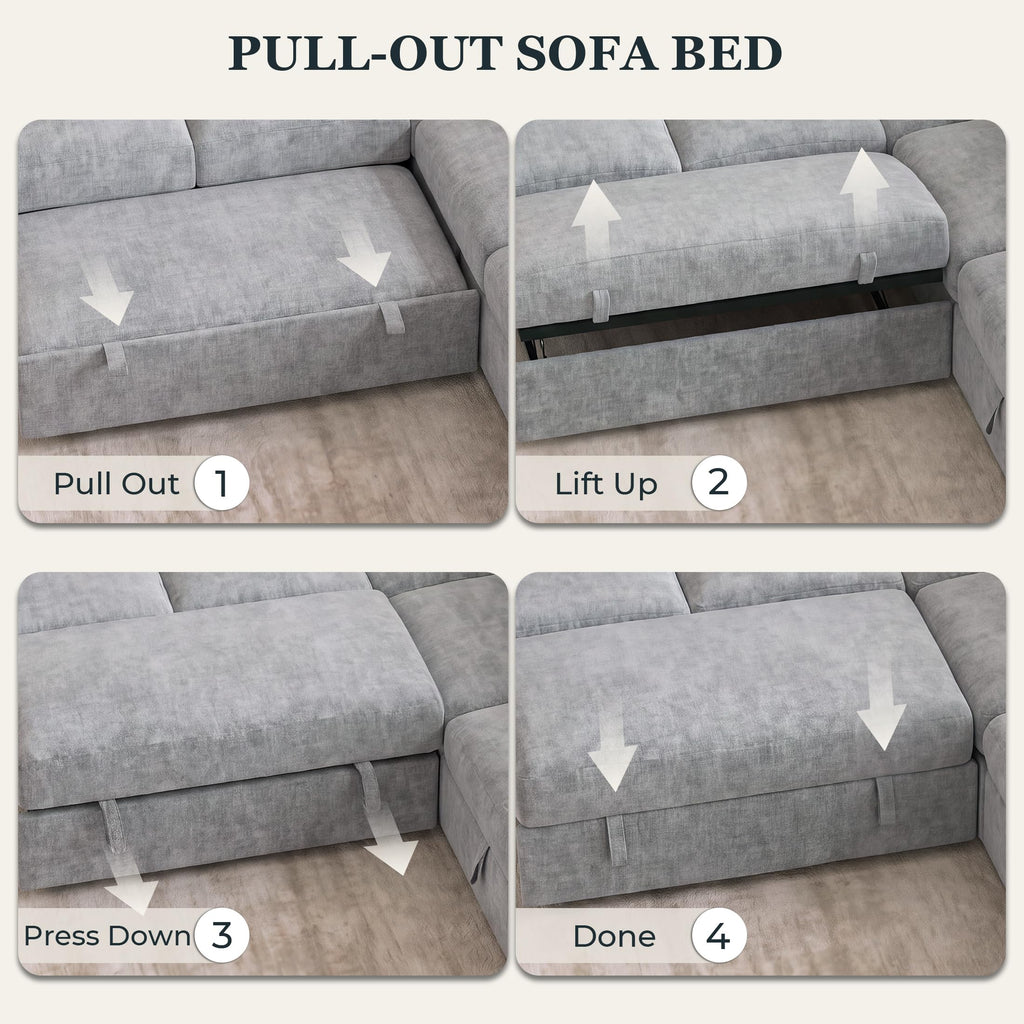 108 Inch Modular Sectional Sofa, Sleeper Sectional with Pull Out Couch Bed