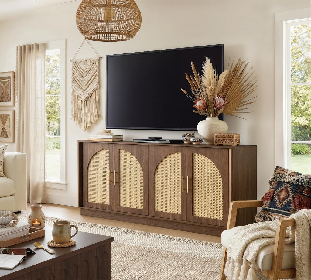 63.8" Sideboard Buffet Cabinet with Storage, Natural Walnut