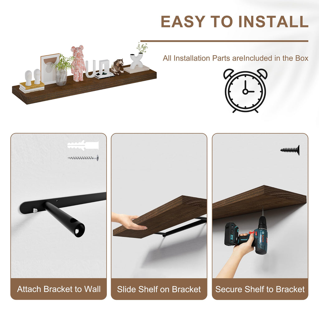 60 Inch Wall Shelves Deep Floating Shelves for Wall 2-Pack Walnut
