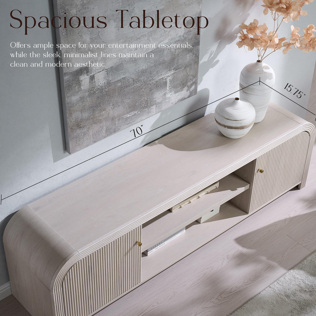 70" Modern Fluted TV Stand with Storage, Alder White