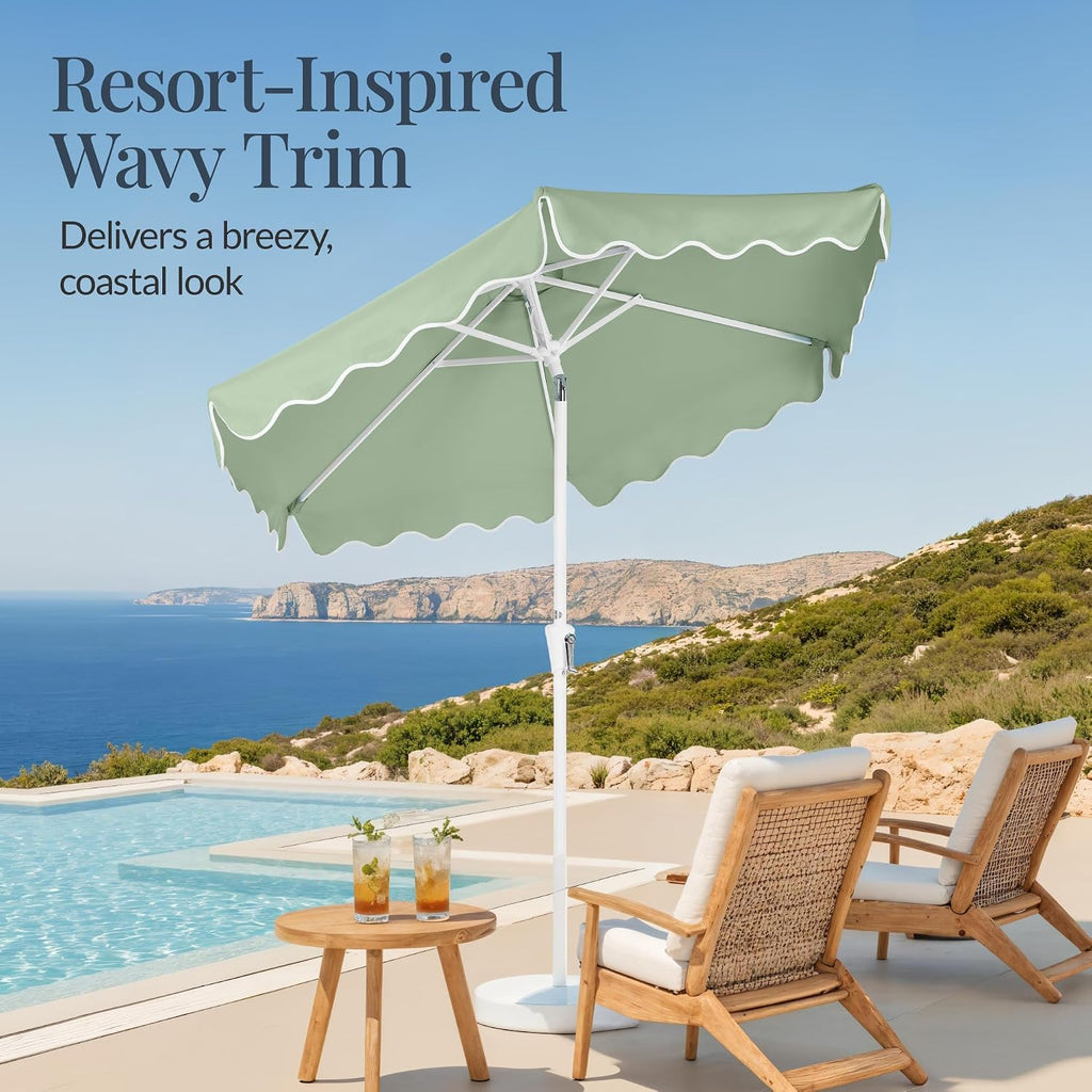 7.5ft Patio Market Umbrella with Wavy Trim, UV-Fade-Resistant 210g Canopy, Crank & Tilt, Wind Vent, Heavy-Duty Frame - S