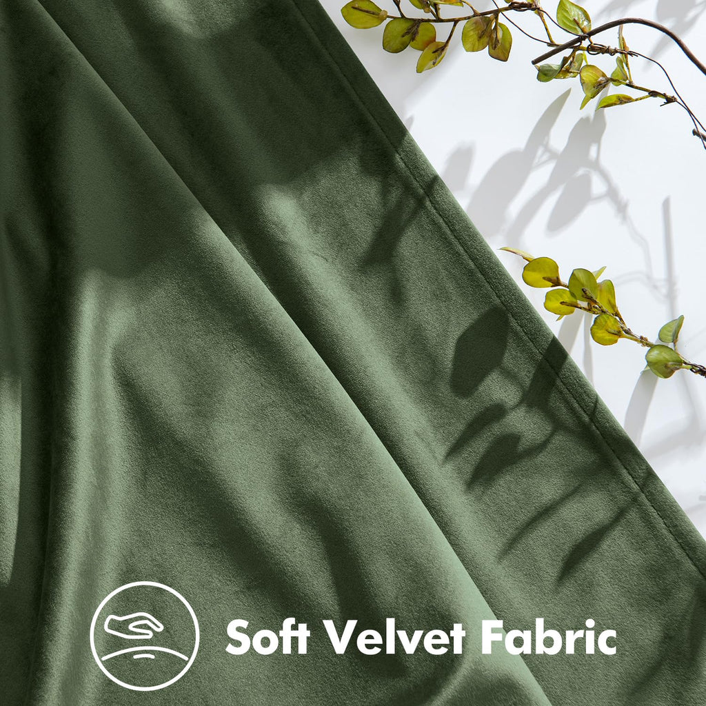 Velvet Pinch Pleated Extra Wide Olive Green Blackout Curtains 70x84