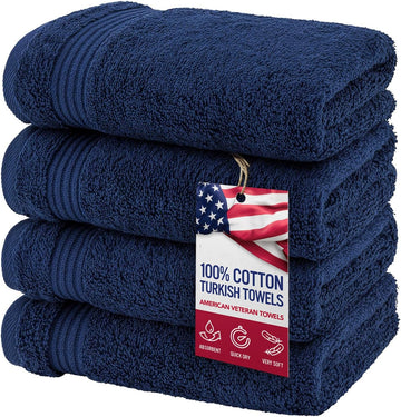 Hand Towels Set of 4, 100% Cotton Turkish Hand Towel Sets, Soft Hand Face Towels, Navy Blue Hand Towels