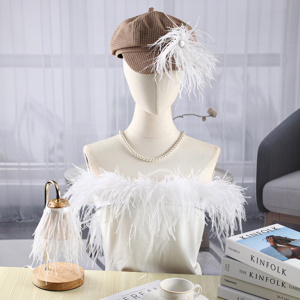 5-7inch Off-White Ostrich Feather Trim for DIY Sewing,2Yards