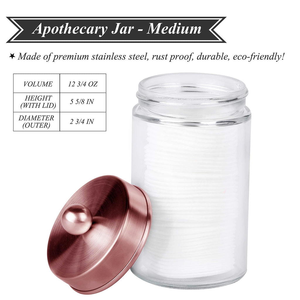 Apothecary Jars 3 Pack - Glass Bathroom Containers with Stainless Steel Lids - Rustic Farmhouse Decor Bathroom