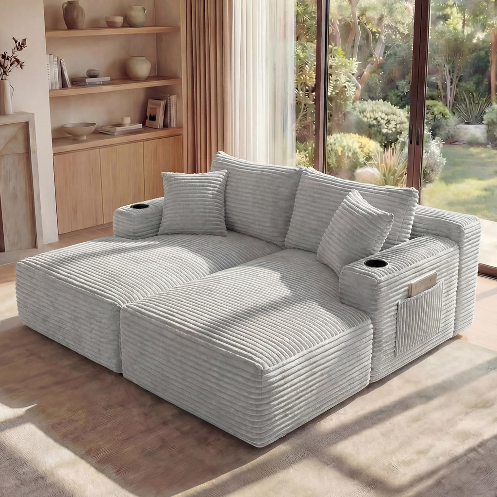 125" Oversized Cloud Boneless Couch with Chaise, Modern Modular Sofa with Deep Seat, Corduroy Upholstered U Shaped