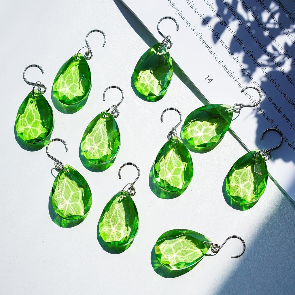 10 Pcs Green Crystal Bauhinia Suncatcher Prisms Chandelier Window Decor - Green Crystal Bauhinia Prisms Suncatcher