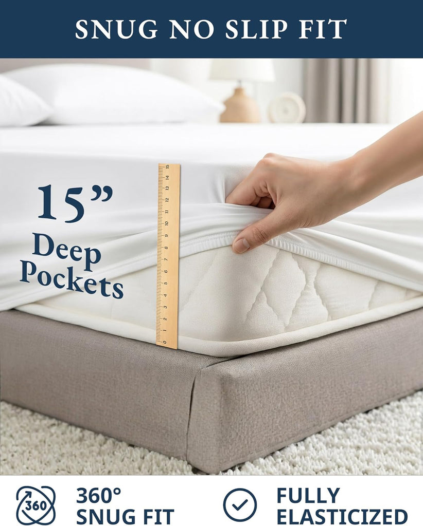 Queen Sheets 100% Organic Cotton 4pc Percale Cooling - White | Queen Sheet Set, GOTS Certified Organic Cotton Percale